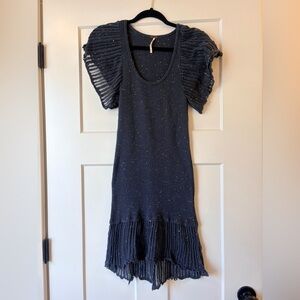 Free People Black Mini Dress with Ruffled Sleeves